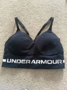 Under Armour Black Logo Wide-Band Sports Bra In Navy